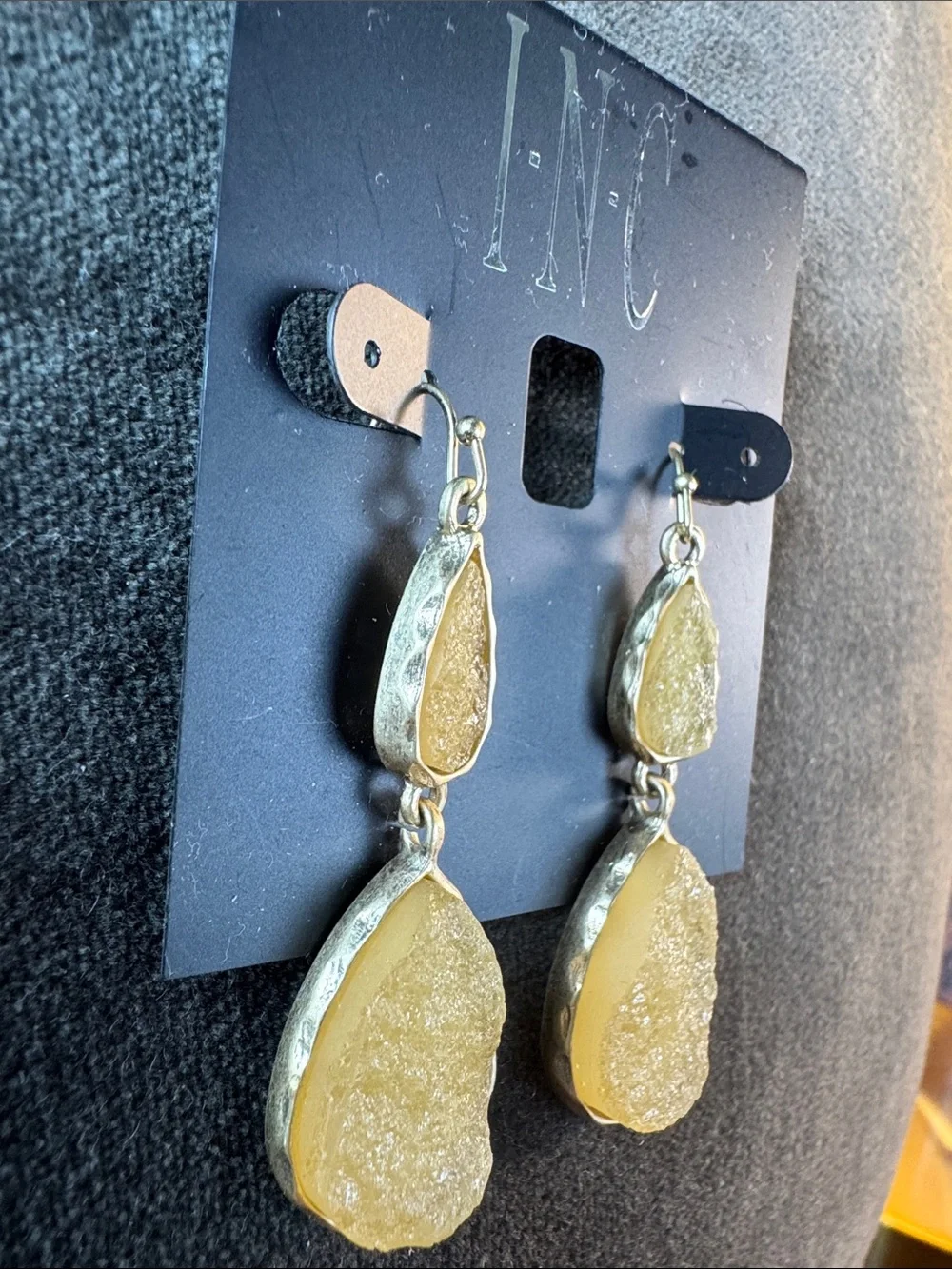 0345-INC‎ International Concepts Gold-Tone Yellow Druzy Teardrop Dangle Earrings